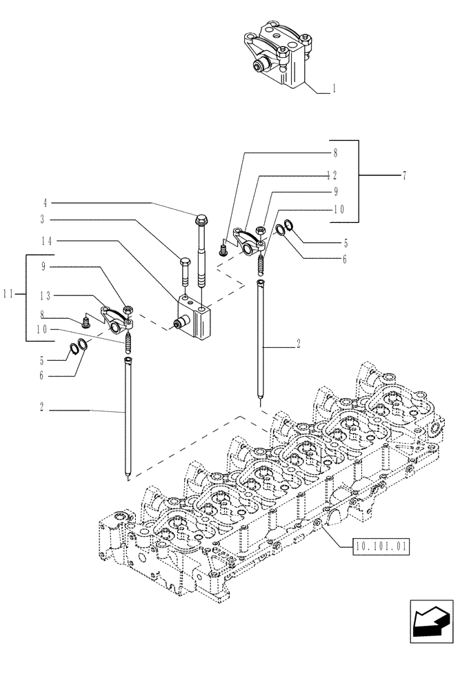 Схема запчастей Case IH P140 - (10.101.02) - ROCKER SHAFT (10) - ENGINE