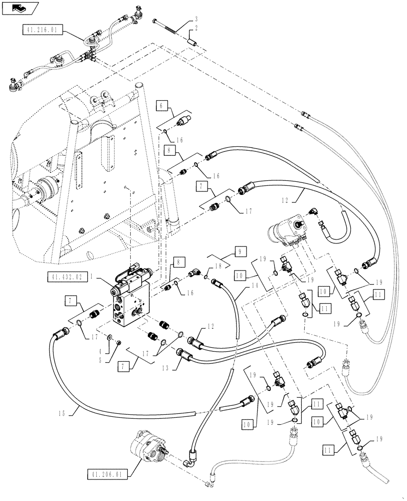 Схема запчастей Case IH TITAN 4030 - (41.432.01) - AUTOGUIDANCE HYDRAULICS (41) - STEERING