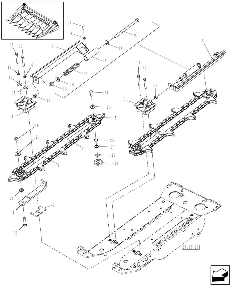 Схема запчастей Case IH 3408-30 - (20.13.20) - ROW UNIT, GATHERING CHAIN (58) - ATTACHMENTS/HEADERS