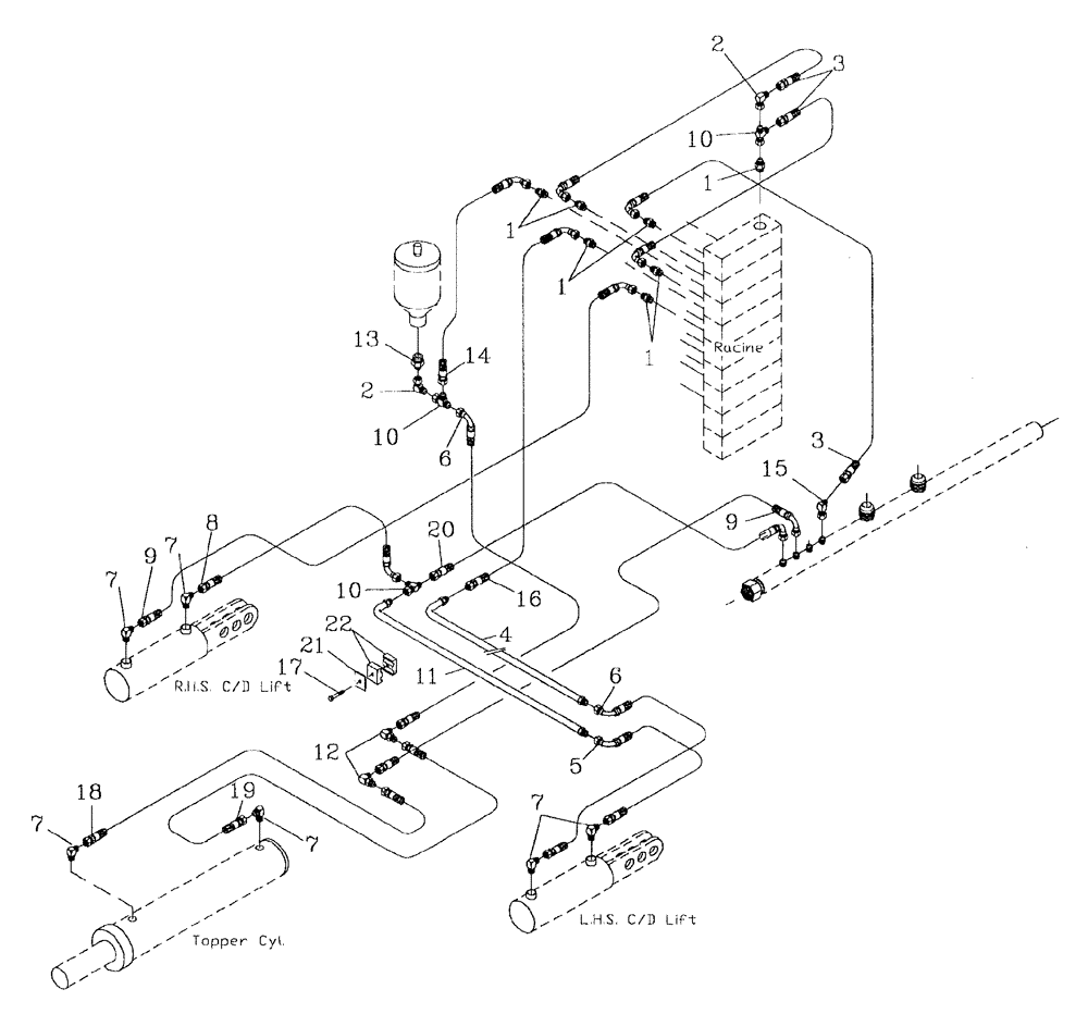 Схема запчастей Case IH 7700 - (B06[34]) - HYDRAULIC CIRCUIT {TOPPER AND CROPDIVIDER LIFT} {RACINE} Hydraulic Components & Circuits
