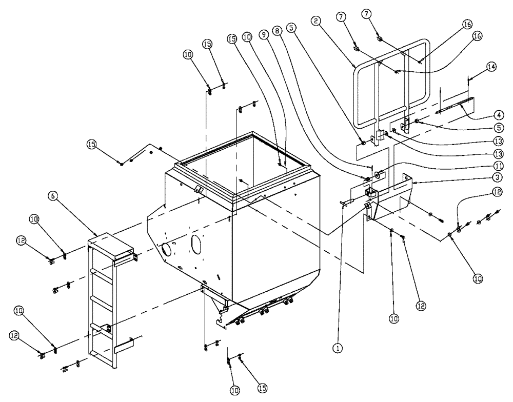 Схема запчастей Case IH 438 - (02-050) - LADDER & HANDRAIL, DOUBLE & TRIPLE BIN, 37 CU. FT Bin Group