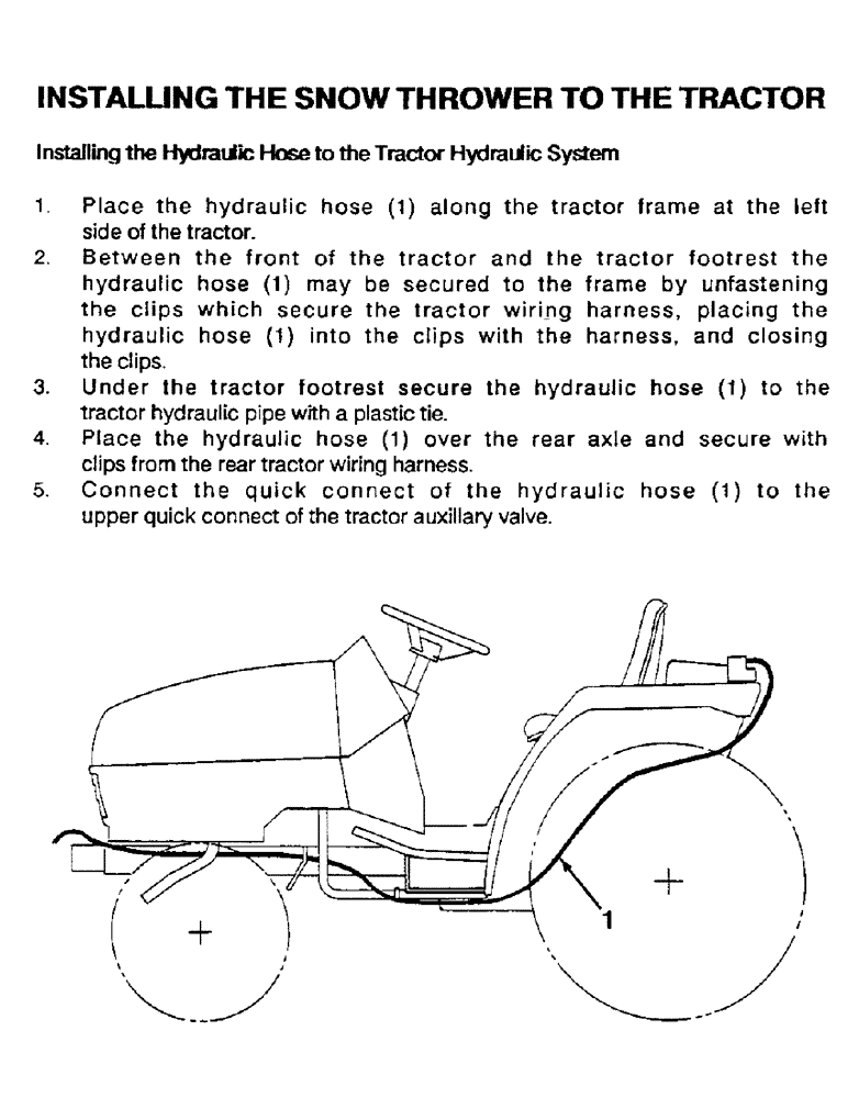 Схема запчастей Case IH ST54 - (14) - INSTALLING THE SNOW THROWER TO THE TRAC., CONTINUED, INSTALLING THE HYD. HOSE TO THE TRAC. HYD. SYS. 