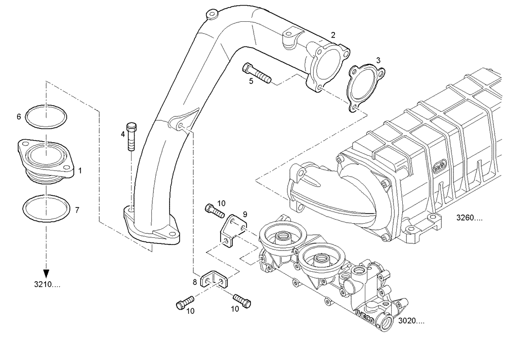 Схема запчастей Case IH FVAE2884X B200 - (3210.249) - WATER LINES from dx pump to oil heat exchanger 