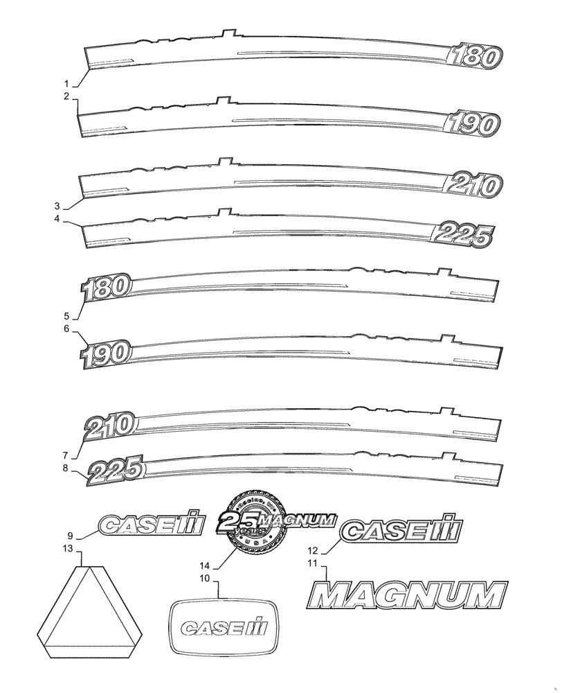 Схема запчастей Case IH MAGNUM 225 - (90.108.01[02]) - DECALS, HOOD & CAB (90) - PLATFORM, CAB, BODYWORK AND DECALS