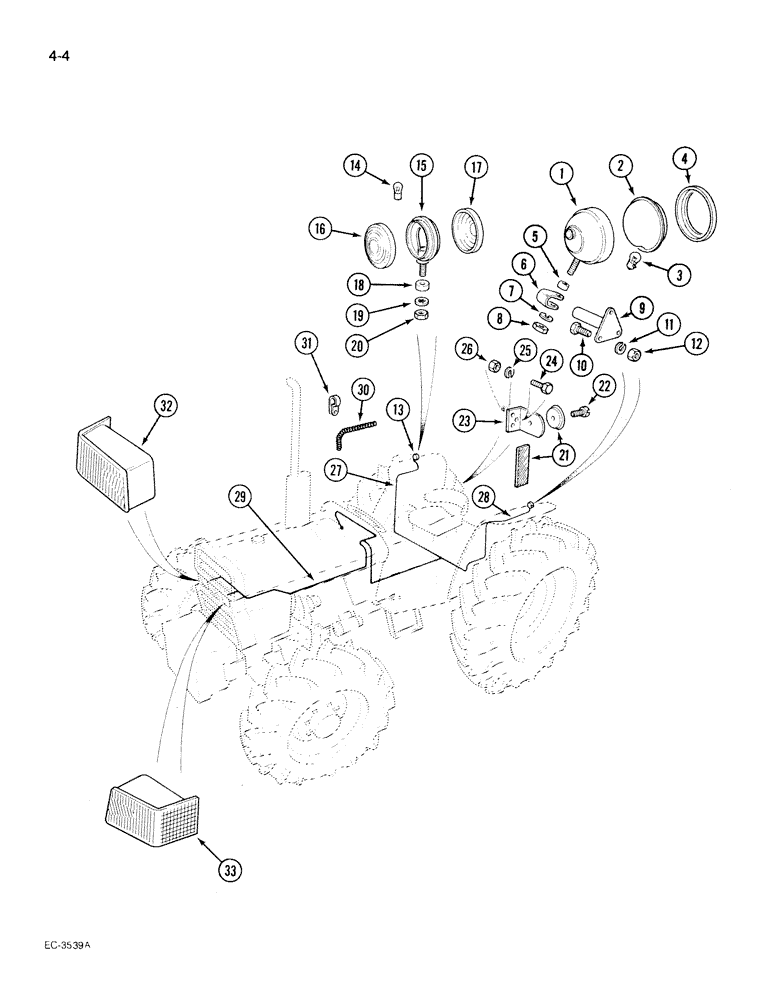 Схема запчастей Case IH 395 - (4-004) - LIGHTS AND HARNESS, CROWN TOP FENDERS (04) - ELECTRICAL SYSTEMS