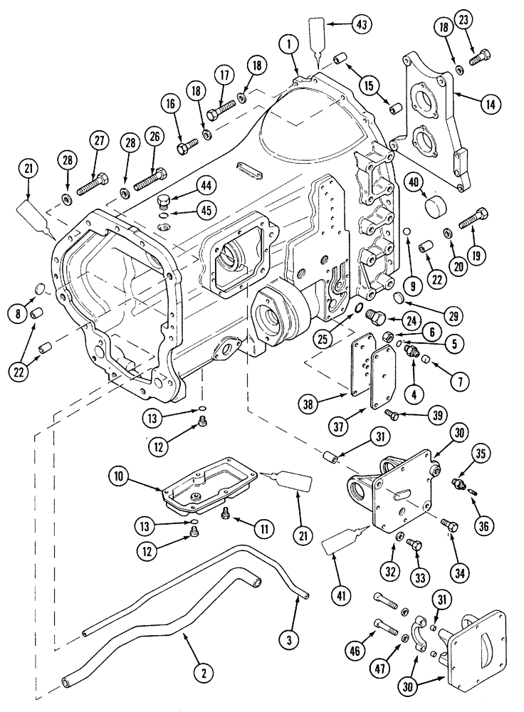 Схема запчастей Case IH 5130 - (6-002) - TRANSMISSION, HOUSING AND FRONT BEARING CARRIER (06) - POWER TRAIN