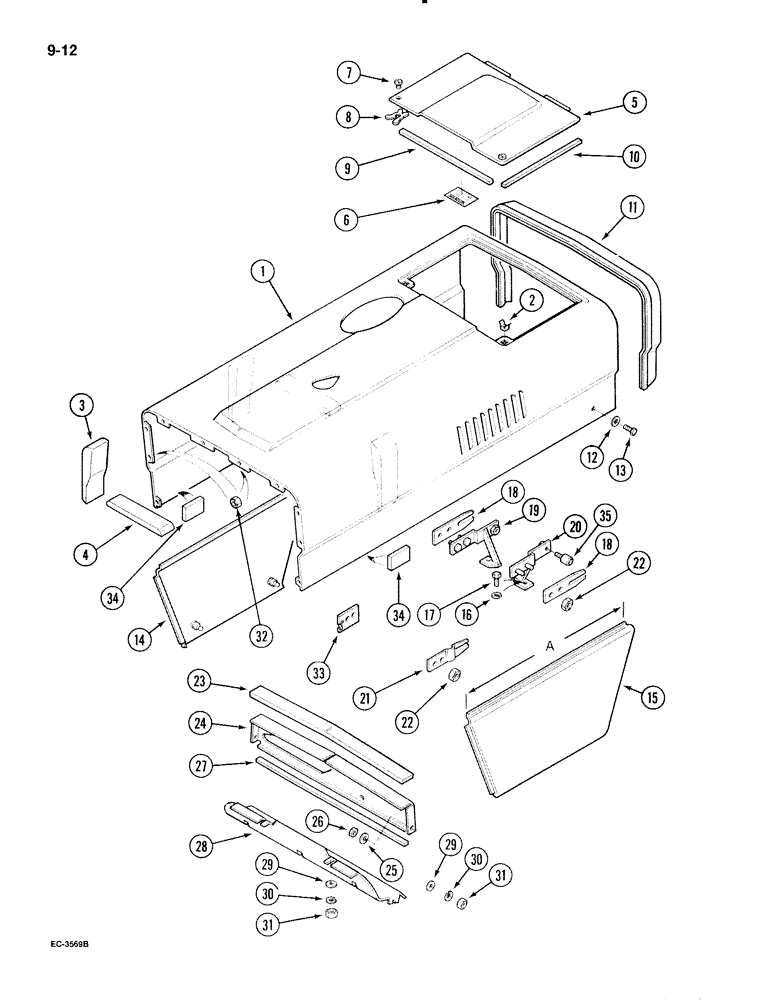 Схема запчастей Case IH 695 - (9-012) - HOOD AND SIDE PANELS, TWO WHEEL DRIVE TRACTOR WITHOUT CAB (09) - CHASSIS/ATTACHMENTS