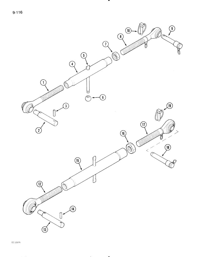 Схема запчастей Case IH 695 - (9-116) - THREE POINT HITCH, UPPER LINKS (09) - CHASSIS/ATTACHMENTS