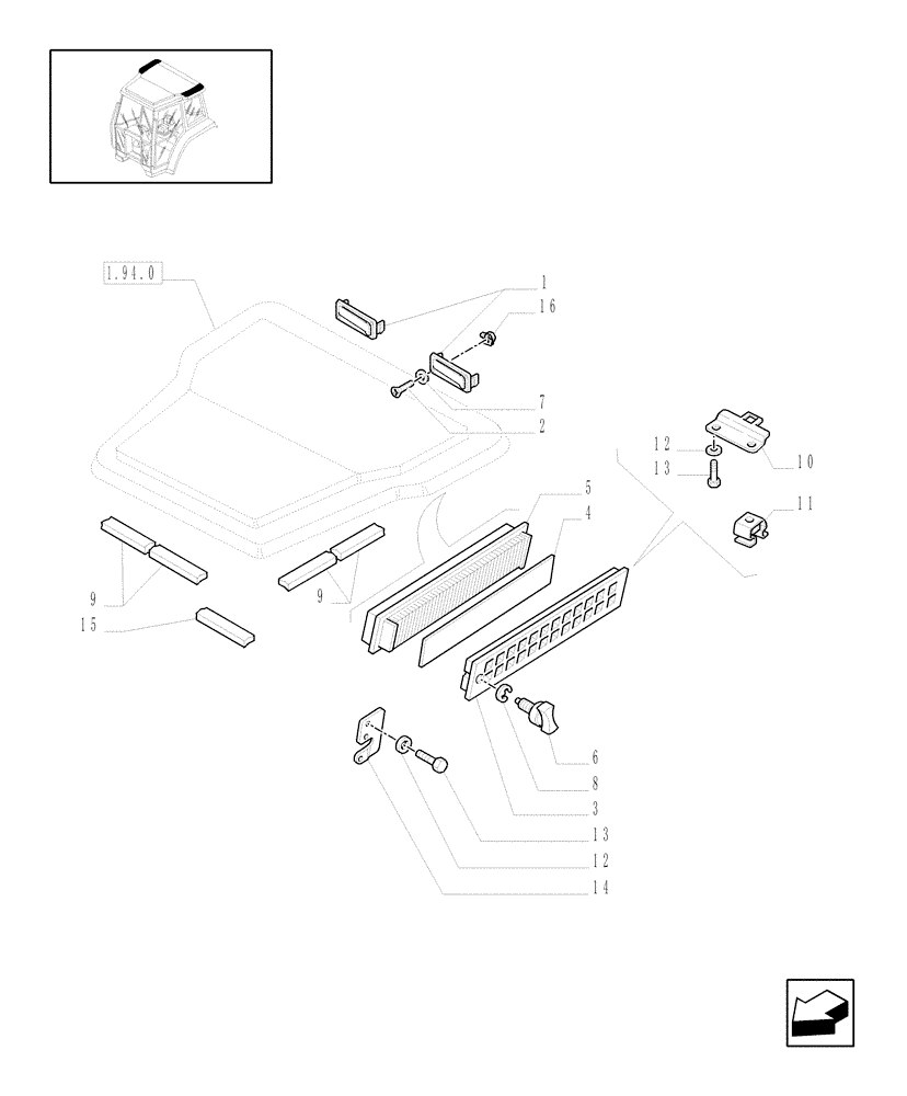 Схема запчастей Case IH JX70U - (1.94.2[02]) - CAB - AIR FILTER (10) - OPERATORS PLATFORM/CAB