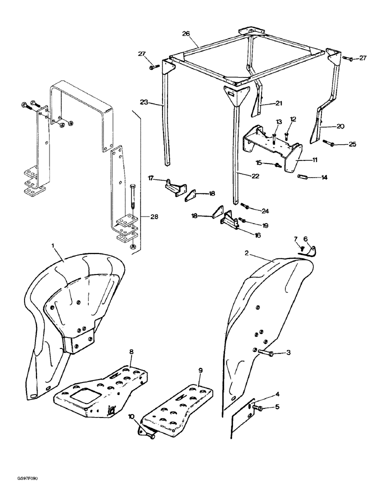 Схема запчастей Case IH 885 - (9-30) - FENDERS, FRAME PLATFORMS AND SAFETY FRAME, 885 NARROW TRACTORS (09) - CHASSIS/ATTACHMENTS