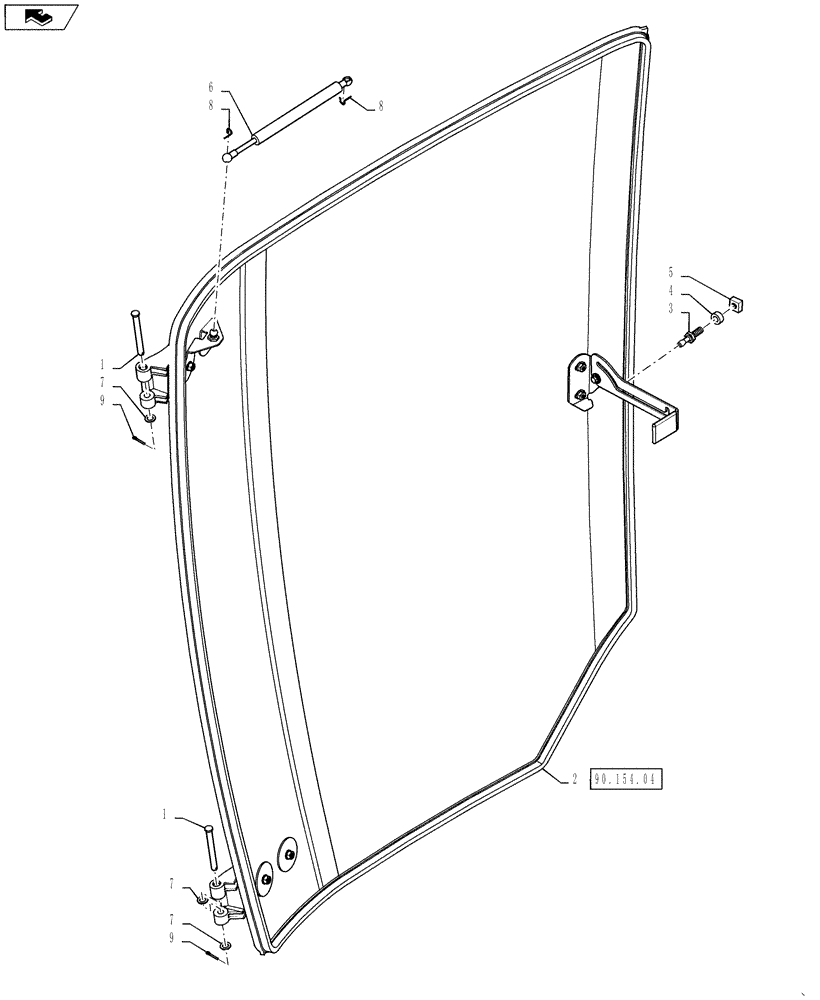 Схема запчастей Case IH QUADTRAC 600 - (90.154.03) - DOOR - RIGHT HAND, INSTALLATION (90) - PLATFORM, CAB, BODYWORK AND DECALS