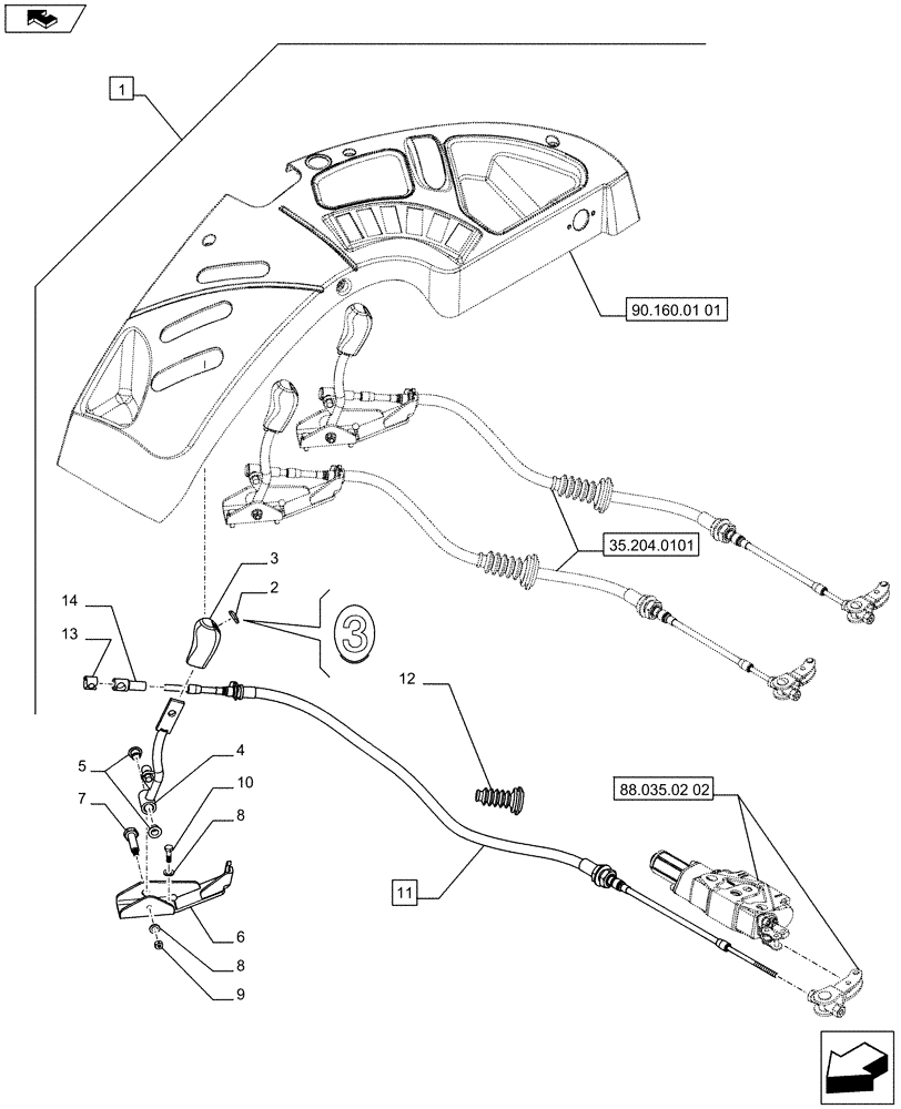 Схема запчастей Case IH FARMALL 65C - (88.035.02[01]) - DIA KIT - 3RD REAR CONTROL VALVES WITH 2 COUPLERS - OUTER CONTROL LEVER - ISO (88) - ACCESSORIES