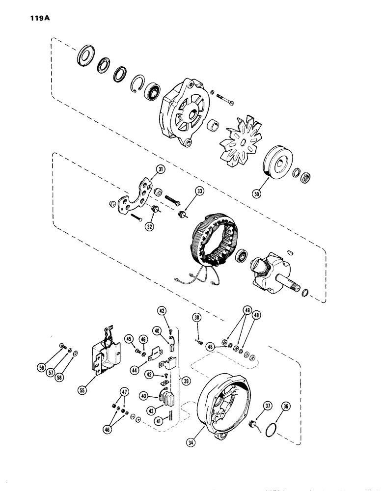 Схема запчастей Case IH 870 - (119A) - A137183 ALTERNATOR, (336B) DIESEL AND (301B) SPARK IGNITION ENGINES, PRESTOLITE (04) - ELECTRICAL SYSTEMS