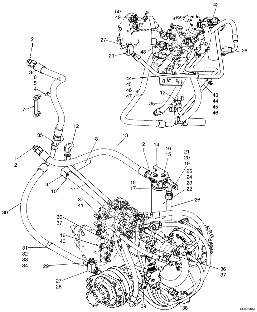 Схема запчастей Case IH 445 - (06-08) - HYDROSTATICS - PUMP SUPPLY AND RETURN (445) (06) - POWER TRAIN