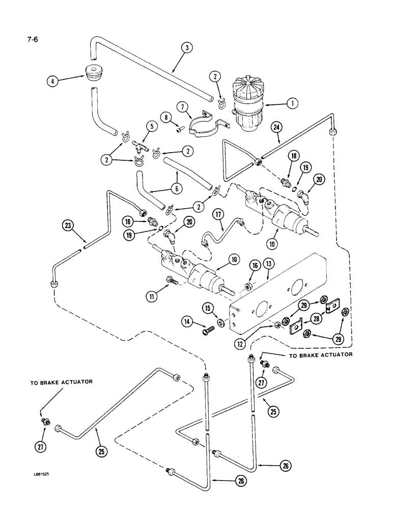 Схема запчастей Case IH 1640 - (7-06) - MASTER BRAKE CYLINDERS RESERVOIR, CONNECTIONS AND MOUNTING (5.1) - BRAKES