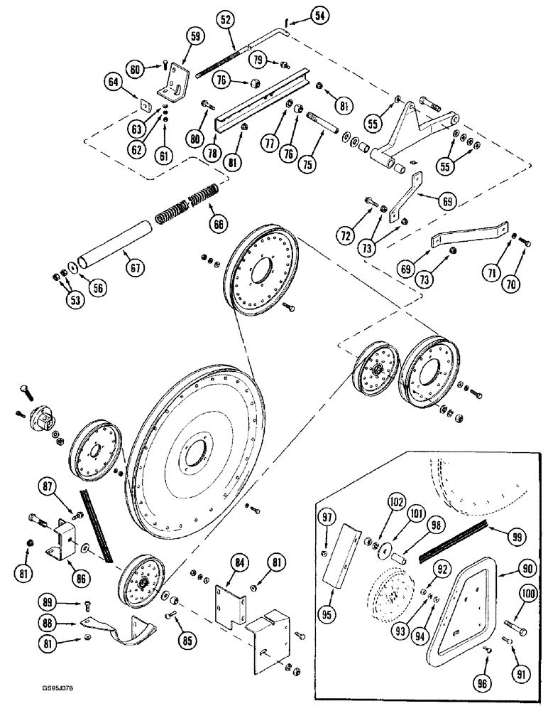 Схема запчастей Case IH 1682 - (9-102) - BEATER AND SHAKER BELT DRIVE (CONTD) (09) - CHASSIS ATTACHMENTS