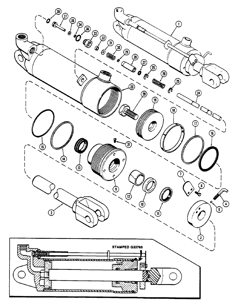 Схема запчастей Case IH 2670 - (400) - G33769 PORTABLE CYLINDER ASSEMBLY, 4 INCH DIAMETER CYLINDER WITH 8 INCH STROKE (08) - HYDRAULICS