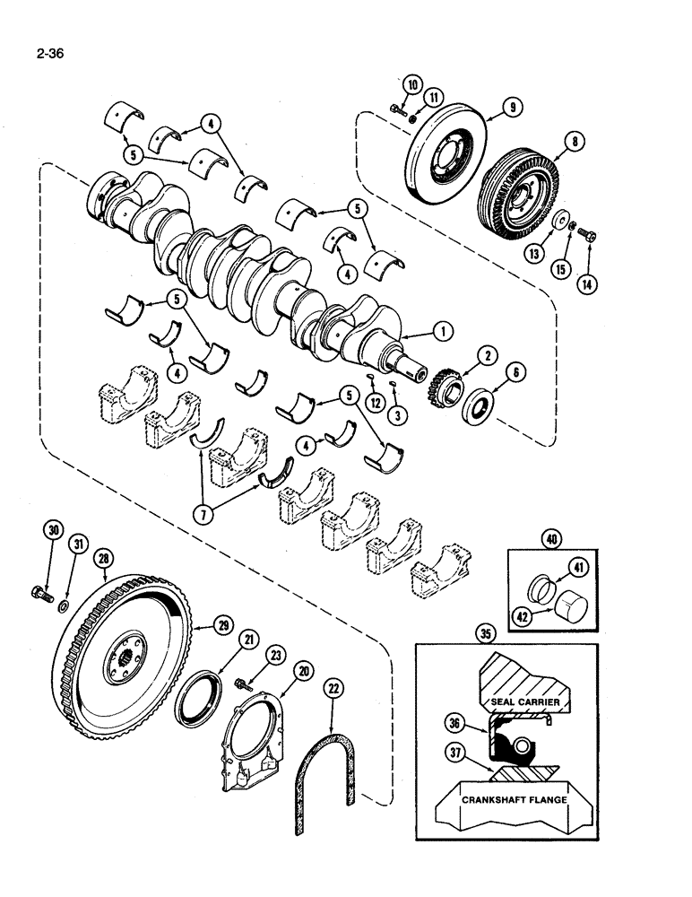 Схема запчастей Case IH 3394 - (2-36) - CRANKSHAFT AND FLYWHEEL, 504BDT DIESEL ENGINE (02) - ENGINE