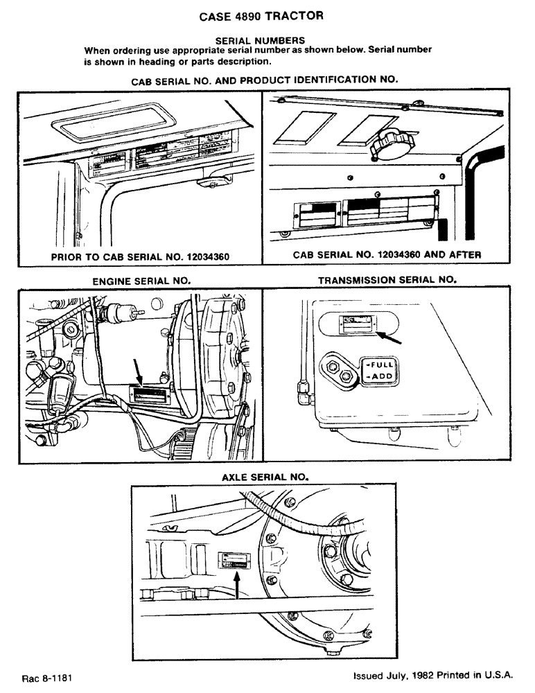 Схема запчастей Case IH 4890 - (1-04) - SERIAL NUMBER LOCATION (00) - PICTORIAL INDEX