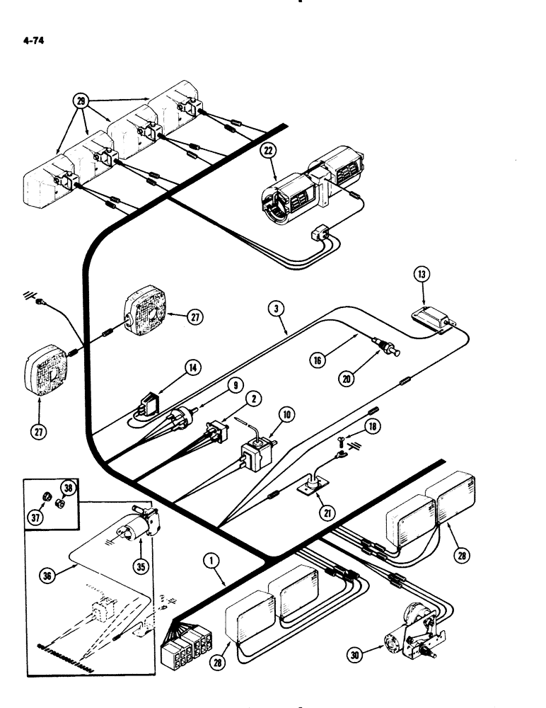 Схема запчастей Case IH 2294 - (4-074) - CAB HEADLINER WIRING (04) - ELECTRICAL SYSTEMS