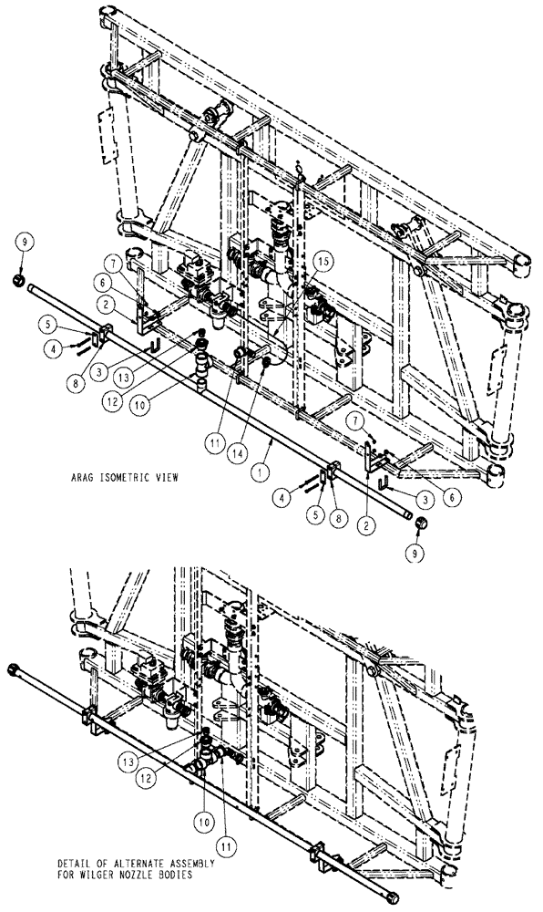 Схема запчастей Case IH SPX3320 - (09-043) - SPRAYBAR, CS, 20" OFF, 5 SECTION Liquid Plumbing