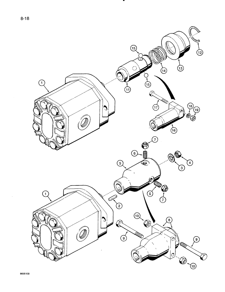 Схема запчастей Case IH 8500 - (8-18) - HYDRAULIC PUMP ADAPTING PARTS (08) - HYDRAULICS