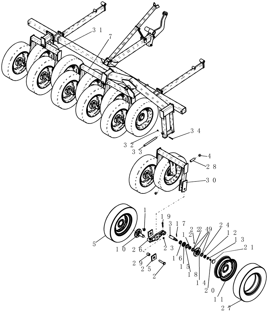 Схема запчастей Case IH 700 - (75.200.19) - PACKER, INNER WING WALKING BEAM - 12" SPACING (75) - SOIL PREPARATION