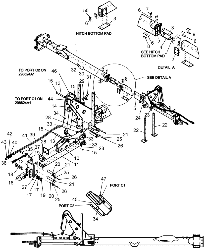 Схема запчастей Case IH 1250 - (39.110.16) - DRAWBAR HITCH - 16 ROW (39) - FRAMES AND BALLASTING