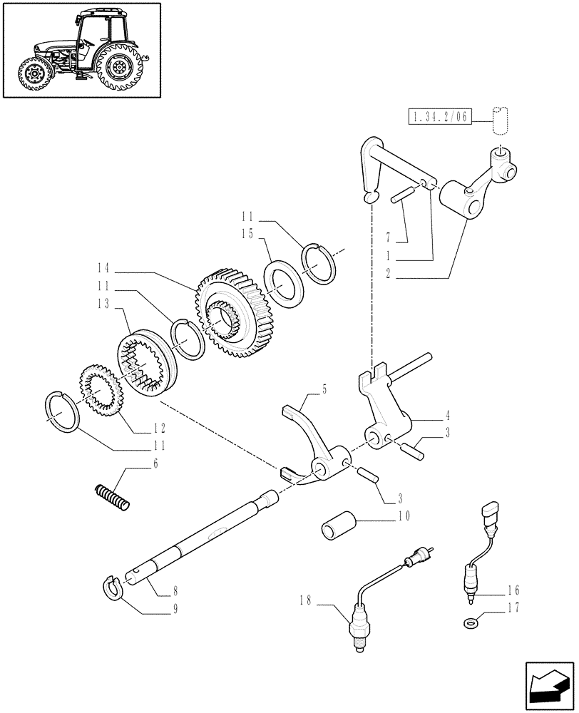 Схема запчастей Case IH JX1085C - (1.28.1/09) - (VAR.117) CREEPER TRANSMISSION FOR HI-LO 44X16 (30KM/H) - ROD AND FORK (03) - TRANSMISSION