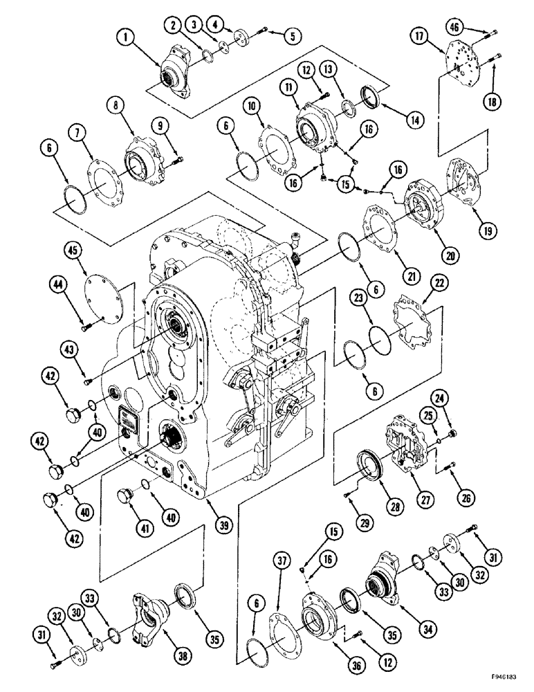 Схема запчастей Case IH 9350 - (6-036) - 12 SPEED SYNCHROSHIFT TRANSMISSION ASSEMBLY, PUMP MOUNTING, COVERS AND YOKES (06) - POWER TRAIN