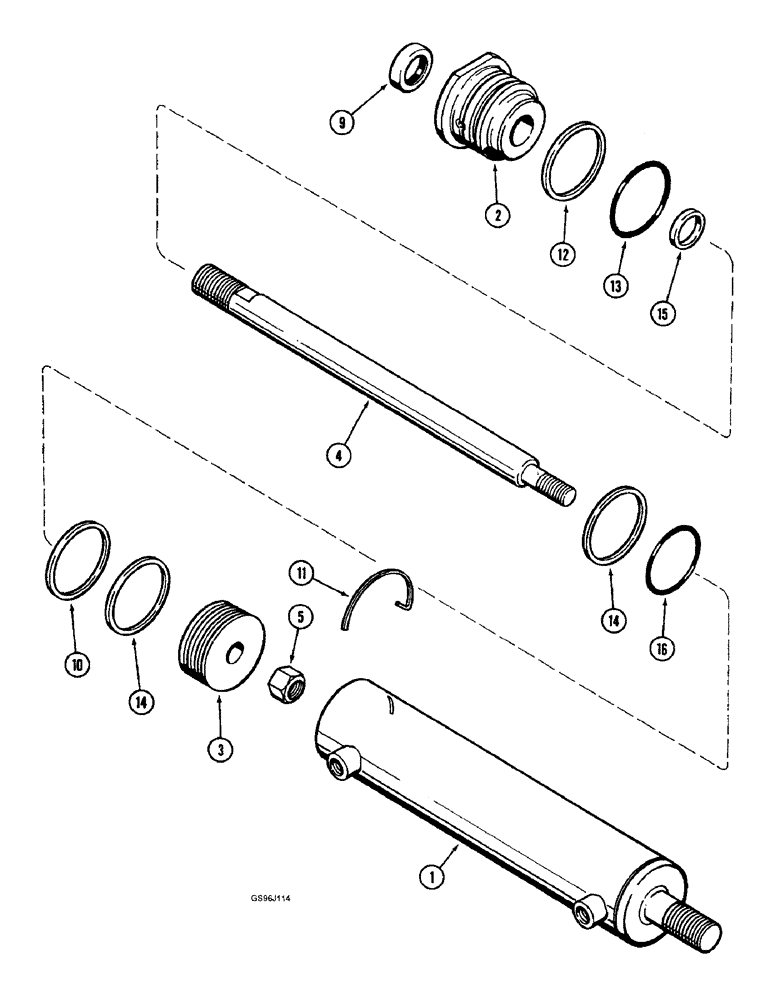 Схема запчастей Case IH 1660 - (5-84) - STEERING CYLINDER ASSEMBLY, POWER GUIDE AXLE, P.I.N. JJC0036301 & AFTER (04) - STEERING