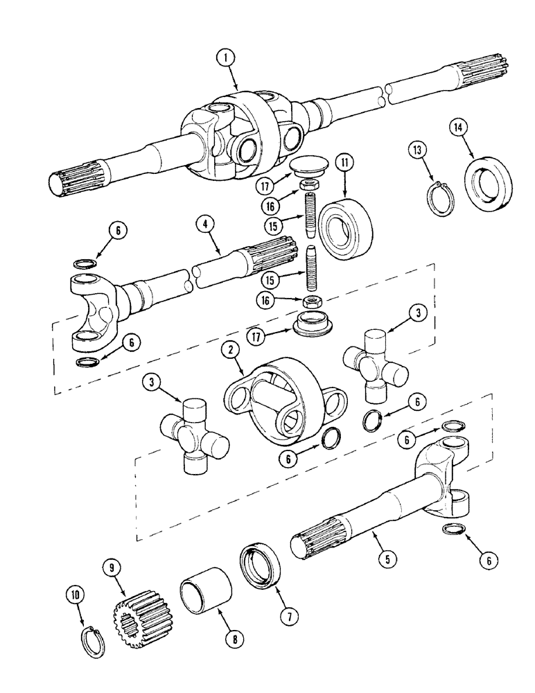 Схема запчастей Case IH 1494 - (5-146) - FRONT AXLE HALF-SHAFTS, MFD TRACTORS, PRIOR TO P.I.N. 11518001 (05) - STEERING