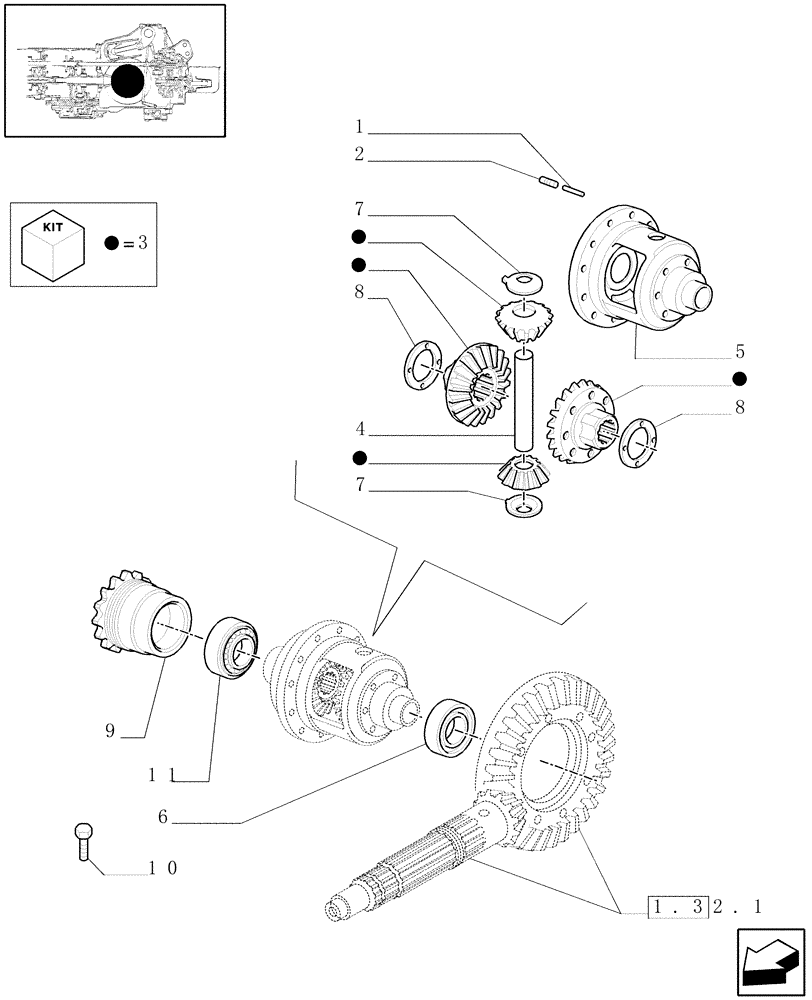 Схема запчастей Case IH JX1060C - (1.32.4[01A]) - DIFFERENTIAL GEARS - D5489 (03) - TRANSMISSION