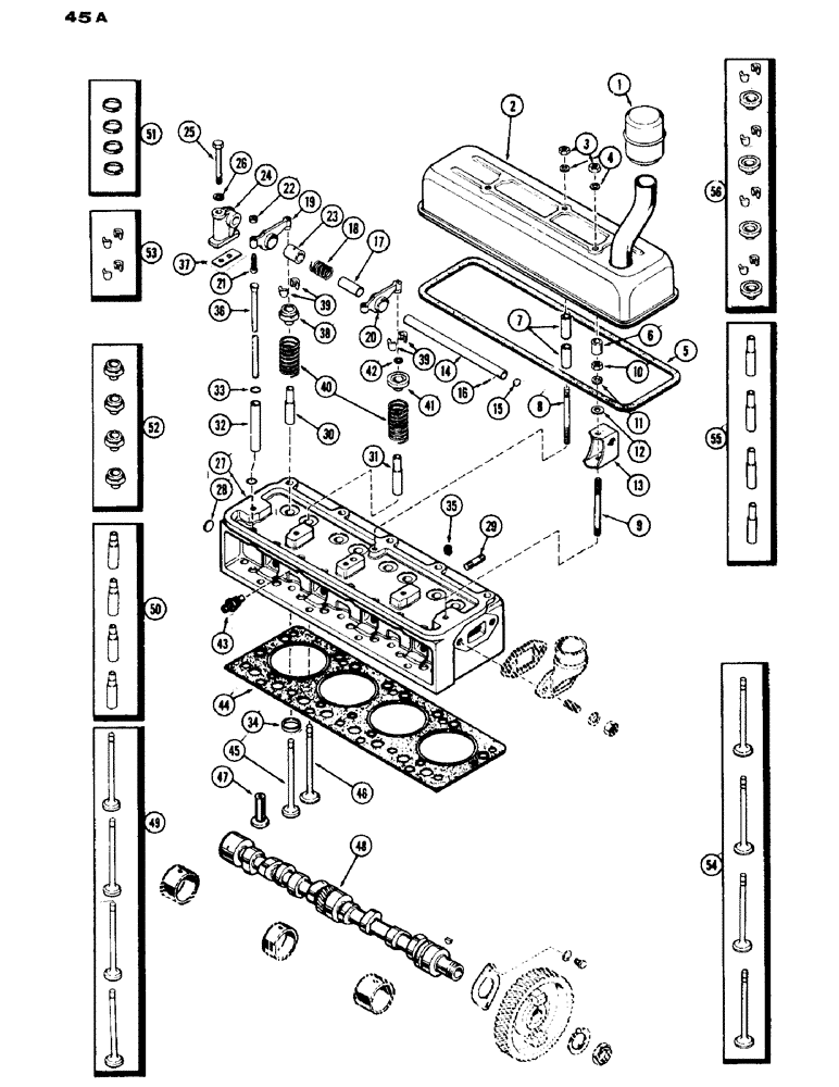 Схема запчастей Case IH 530 - (045A) - L.P.G. CYLINDER HEAD ASSEMBLY, 530 SERIES, 159 SPARK IGNITION ENGINE (02) - ENGINE