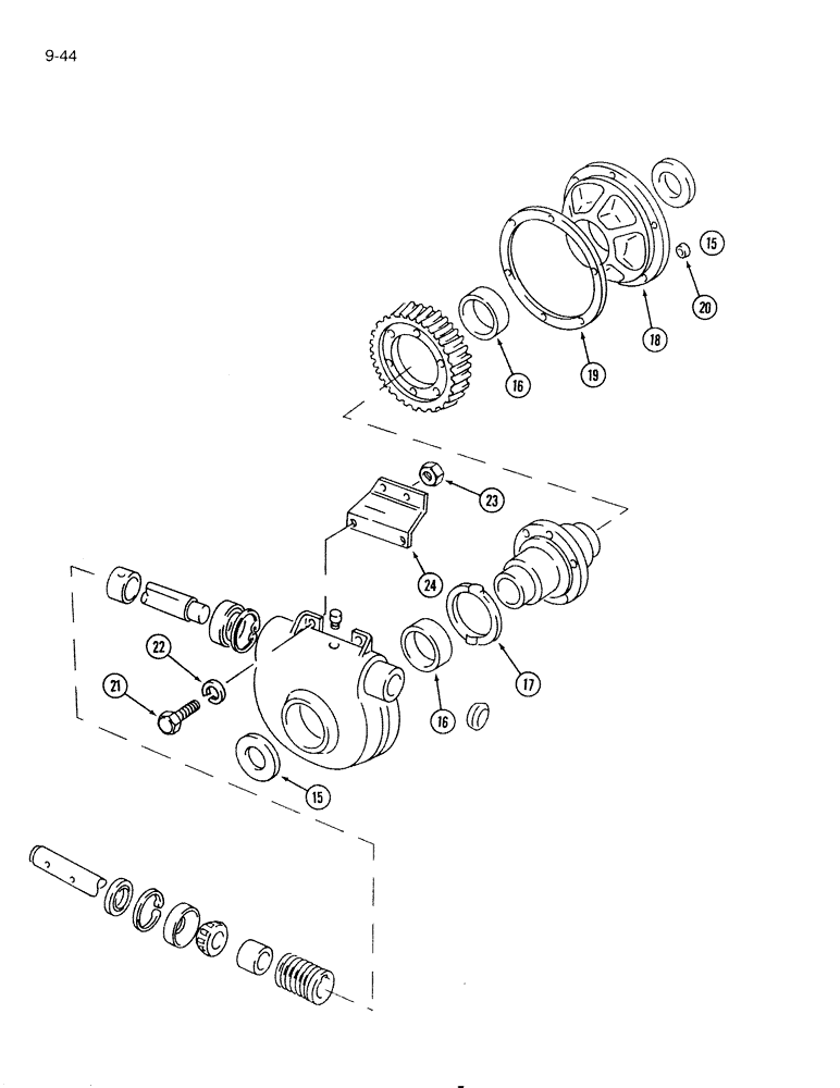 Схема запчастей Case IH 575 - (9-44) - APRON DRIVE GEAR CASE AND SUPPORT, CASE ASSEMBLY, APRON DRIVE GEAR, CONTINUED FROM PREVIOUS PAGE (09) - CHASSIS/ATTACHMENTS