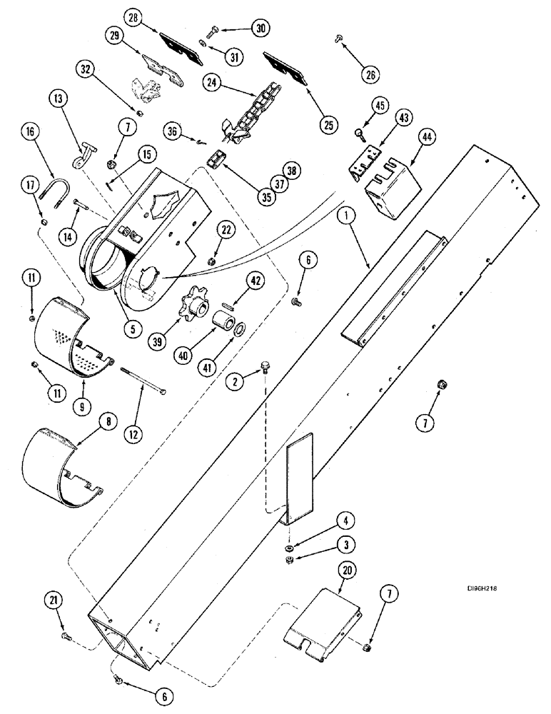 Схема запчастей Case IH 2188 - (9D-22) - TAILINGS ELEVATOR, HOUSING AND CONVEYOR (16) - GRAIN ELEVATORS & AUGERS