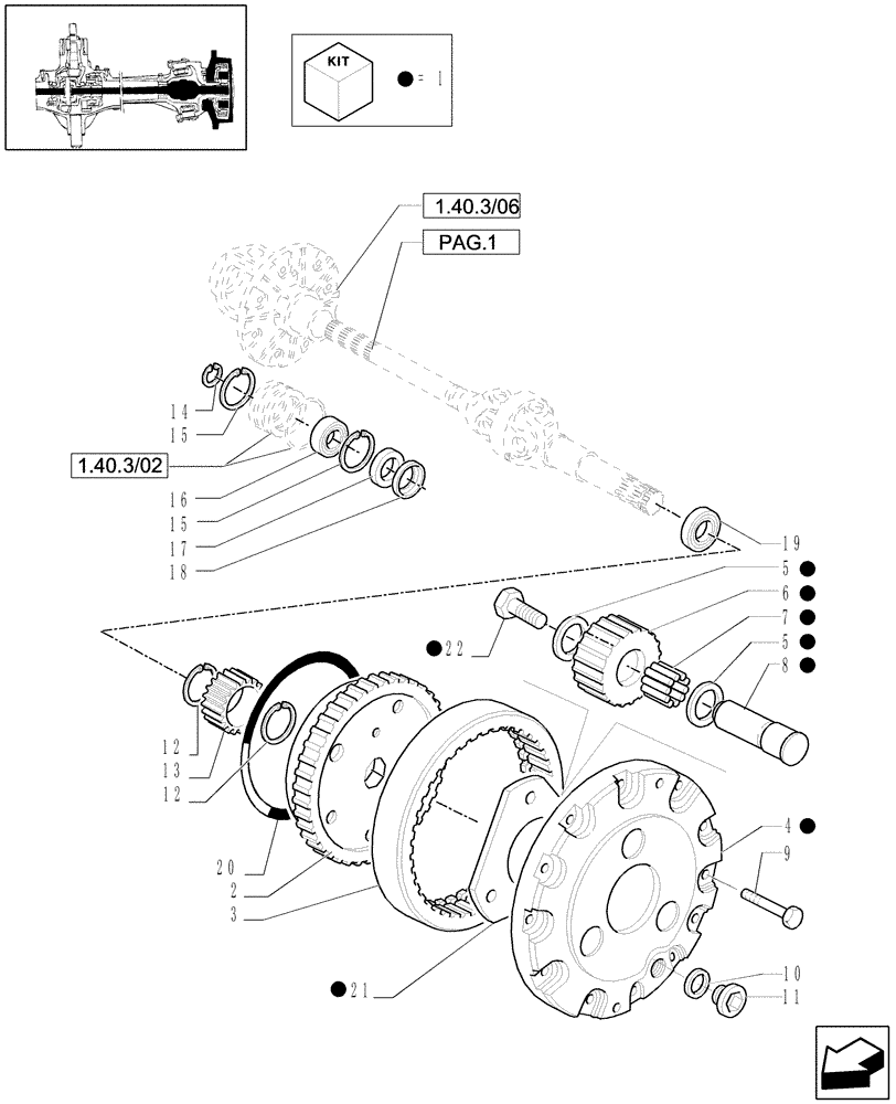 Схема запчастей Case IH JX1080U - (1.40. 3/07[02A]) - (VAR.308-308/1) FRONT AXLE CL. 2 HYDR. LOCKING 30-40 KM/H HYDR. REAR DRIVE - REDUCTION GEARS - D4998 (04) - FRONT AXLE & STEERING