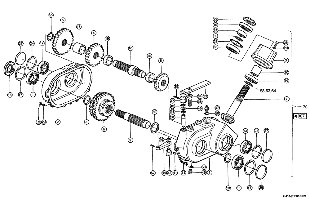 Схема запчастей Case IH RU450 - (0038[A]) - SPUR GEARBOX (R45M) (58) - ATTACHMENTS/HEADERS