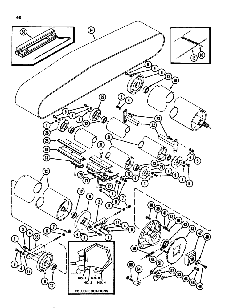 Схема запчастей Case IH 3640 - (46) - BELTS AND ROLLER ASSEMBLIES 1 THROUGH 4 