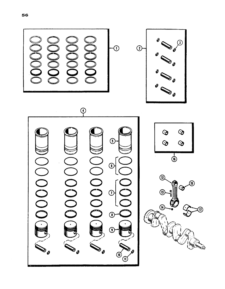 Схема запчастей Case IH 530 - (056) - PISTONS, SLEEVES AND CONNECTING RODS, PRIOR TO S/N 8262800, 530 MODEL, 159 SPARK IGNITION ENGINE (02) - ENGINE