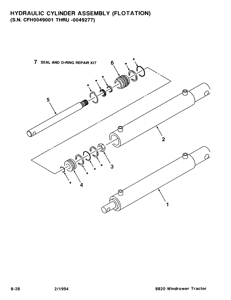 Схема запчастей Case IH 8820 - (8-28) - HYDRAULIC CYLINDER ASSEMBLY, FLOTATION, SERIAL NUMBER CFH0049001 THRU 0049277 (08) - HYDRAULICS