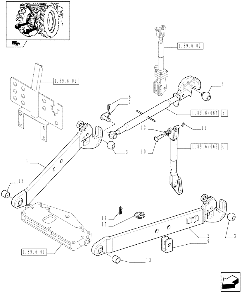 Схема запчастей Case IH FARMALL 60 - (1.89.6/06) - "WALTERSCHEID" THREE POINT HITCH WITH QUICK ATTACH ENDS (VAR.335946) (09) - IMPLEMENT LIFT