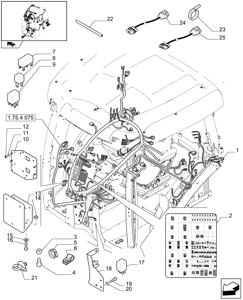 Схема запчастей Case IH MAXXUM 120 - (1.75.4[07]) - CAB CABLE AND RELATIVE PARTS (06) - ELECTRICAL SYSTEMS