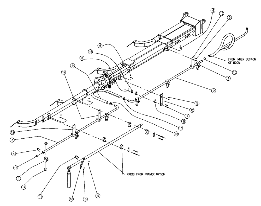 Схема запчастей Case IH FLX810 - (10-002) - BOOM PLUMBING, 2.5”, RH, OUTER, 70’ Wet Kit