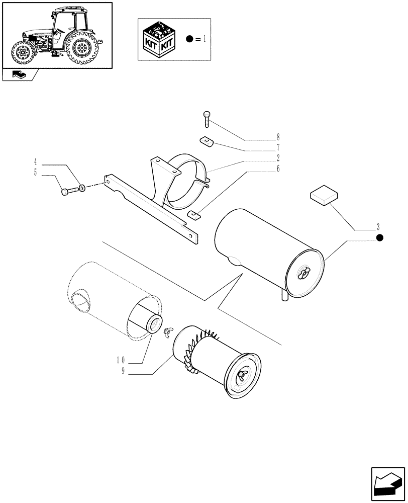 Схема запчастей Case IH FARMALL 95C - (1.19.1/01[01]) - DRY AIR CLEANER ROUNDED SHAPE WITH PRE-CLEANER AND DUST EJECTOR FOR FRONT HPL (VAR.332200) (02) - ENGINE EQUIPMENT