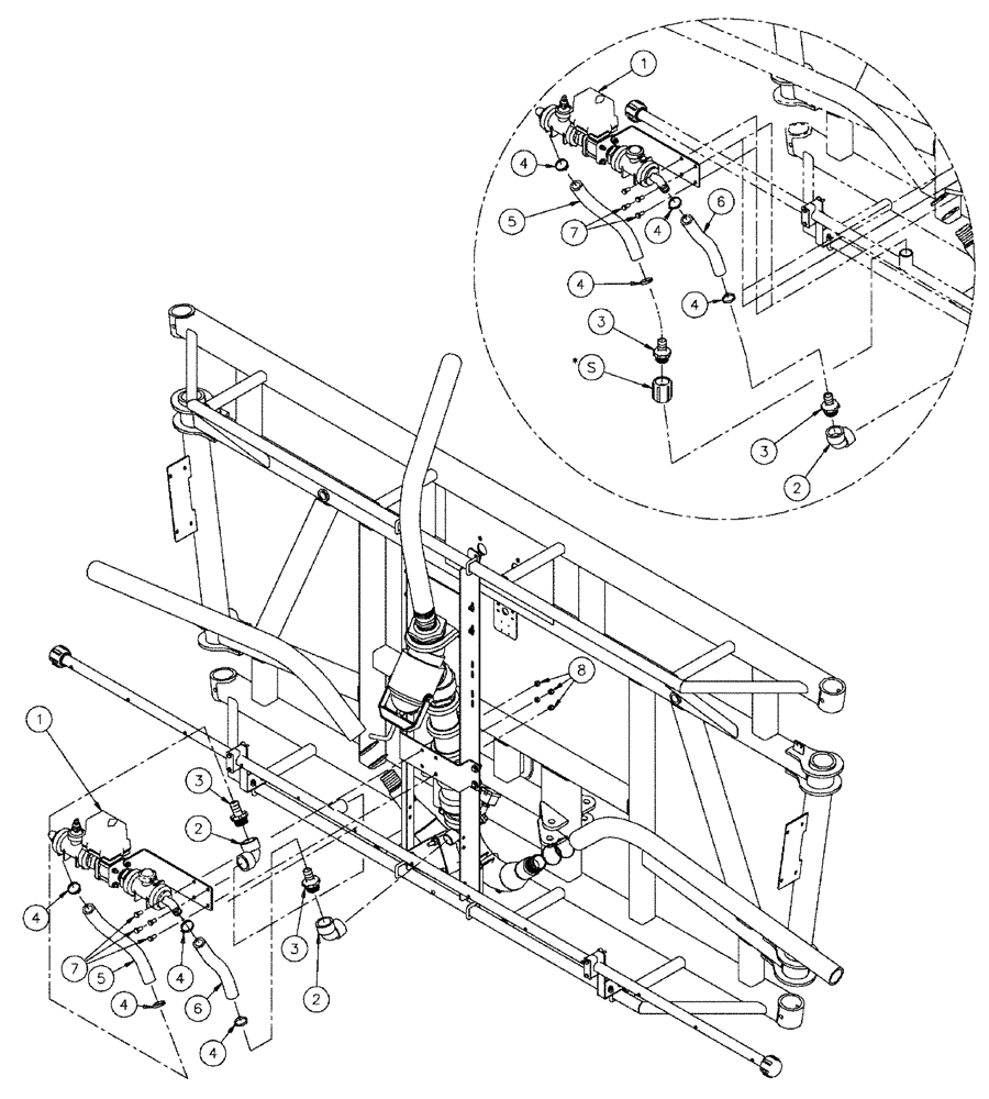 Схема запчастей Case IH SPX4260 - (09-008) - BOOM PLUMBING GROUP, HV, CTR, 5 SECTION, 10" ON CENTER Liquid Plumbing