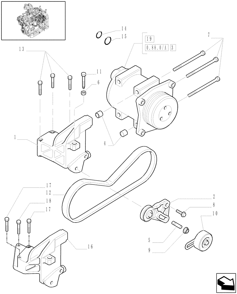 Схема запчастей Case IH MXU110 - (0.88.0) - (VAR.435-437/1-545-608-612) COMPRESSOR, AIR CONDITIONING (01) - ENGINE