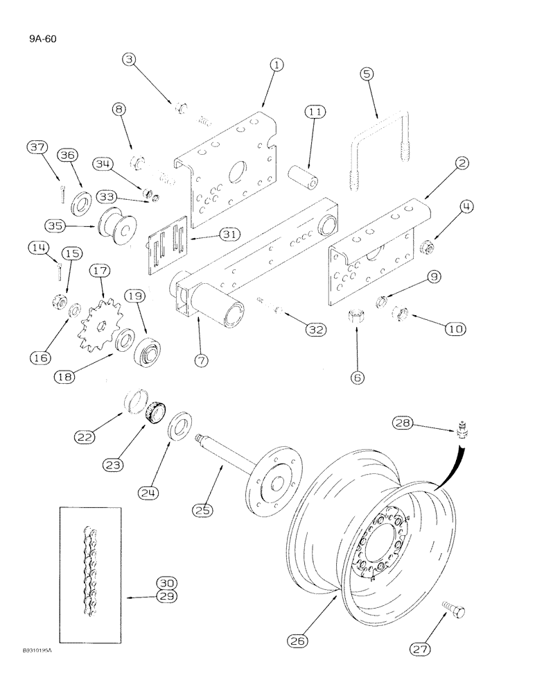 Схема запчастей Case IH 950 - (9A-60) - DRIVE WHEEL, 8 ROW WIDE AND 12 ROW NARROW, VERTICAL FOLD (09) - CHASSIS/ATTACHMENTS