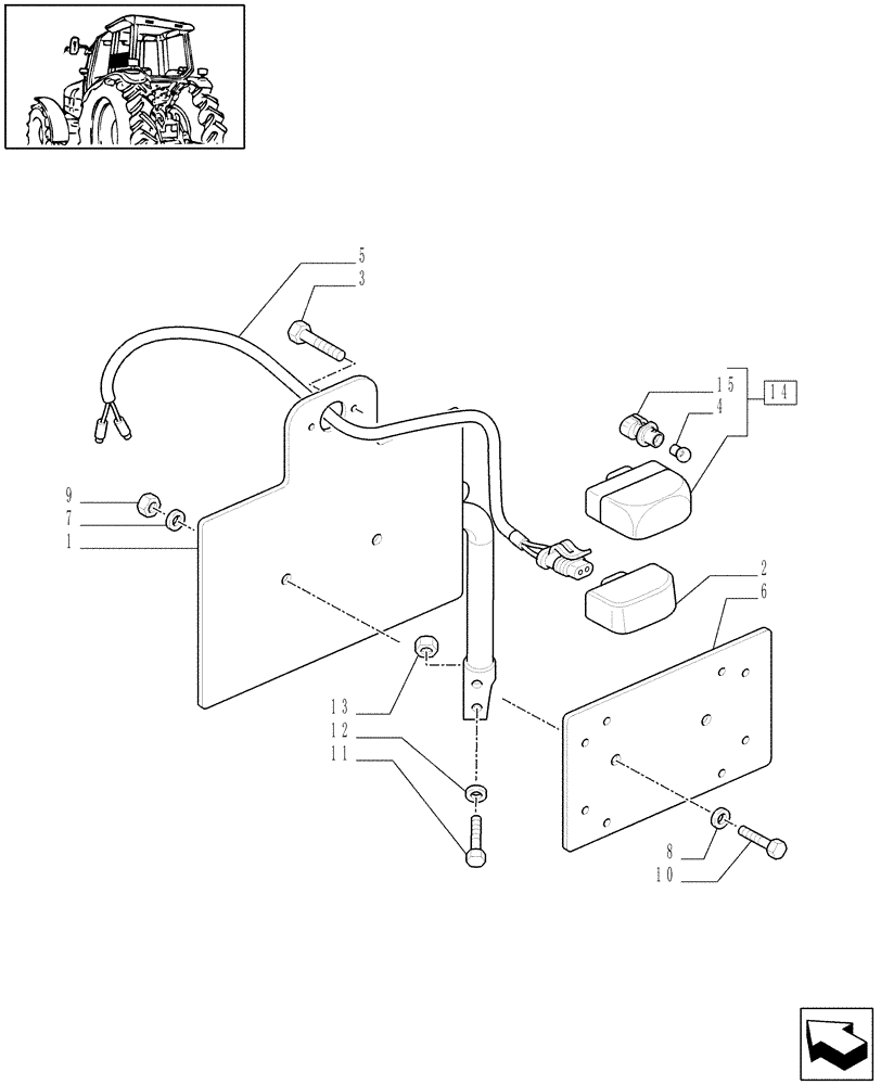 Схема запчастей Case IH MXU100 - (1.98.3/01[01B]) - (VAR.965) LICENSE PLATE LAMP & SUPPORT, MOUNTING ON MUDGUARD (W/CAB) - D6560 (10) - OPERATORS PLATFORM/CAB