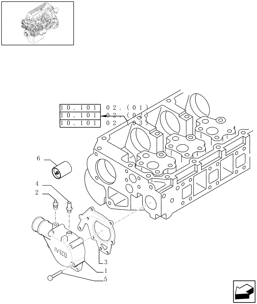 Схема запчастей Case IH 8010 - (10.402.08[03]) - TEMPERATURE CONTROL (THERMOSTAT) - 9010 (10) - ENGINE